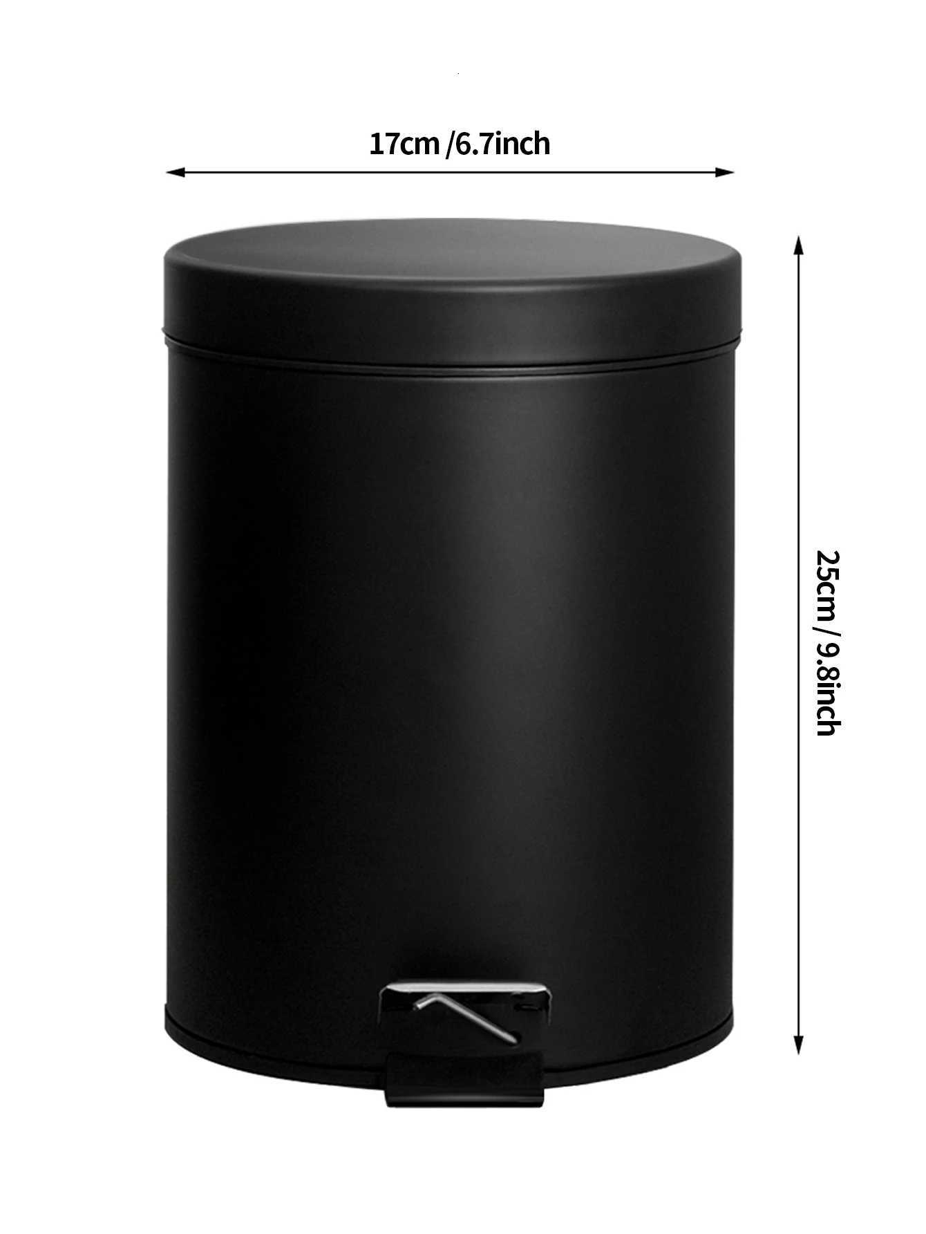 3L Mini Black Round Lidded Step Trash Can Compact Garbage Bin with Removable Liner Bucket and Handle School Bathroom Kitchen C251120