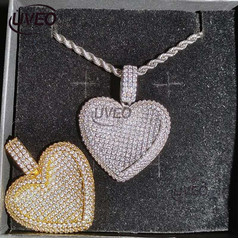 Iced Out Big Heart Pendant with Rope Chain Necklace Paved 5A Cz Stone for Women Men Hip Hop Necklaces Jewelry Drop Ship