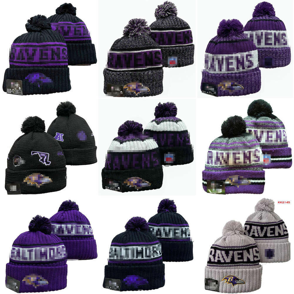 Men Knitted Cuffed Pom RAVENS Beanies Bobble Hats Sport Knit Hat Striped Sideline Wool Warm Baseball Cap For Women A