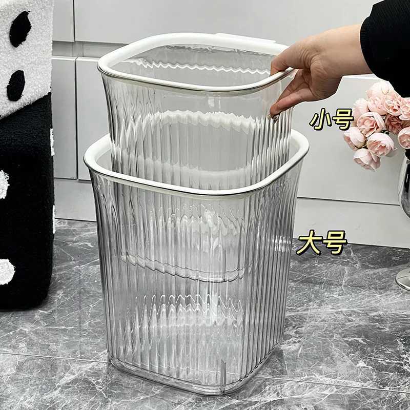 Transparent Thicken Trash Can Luxury Stripe Garbage Container Home Office High Capacity Waste Basket Garbage ification C251120