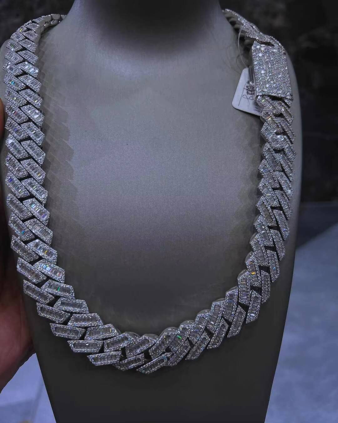 22-Inch 925 Sterling Silver Rhodium Plated Hip Hop Cuban Chain Baguette Cut 24mm Moissanite Jewelry Collection Mens Party Gift - view 5