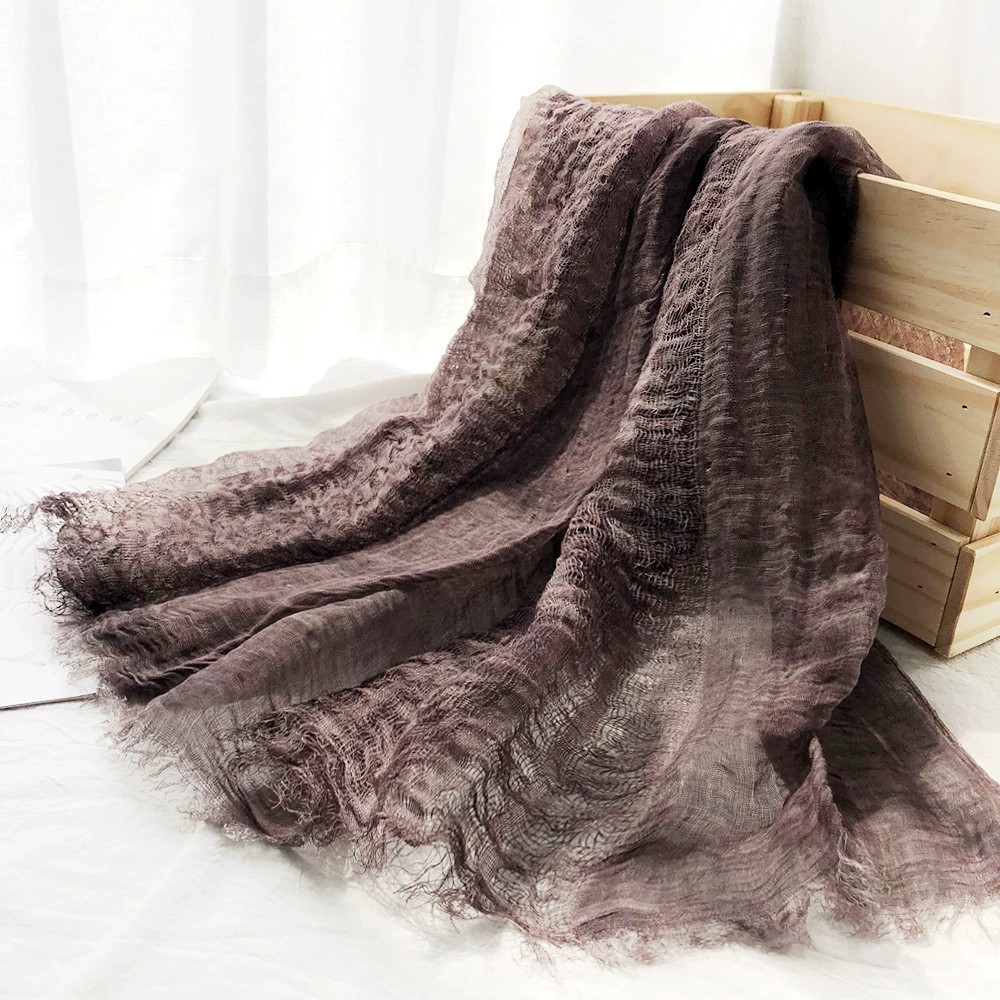 K456 2025 new cross-border literary hollow linen scarf for women solid color thin retro dirty dyed modal scarf