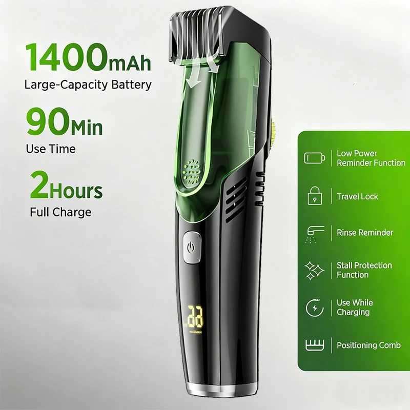 Cordless Electric Hair Trimmer IPX4 Waterproof Professional Hair Clipper Rechargeable Builtin Vacuum Multifunctional Men RazorT251120