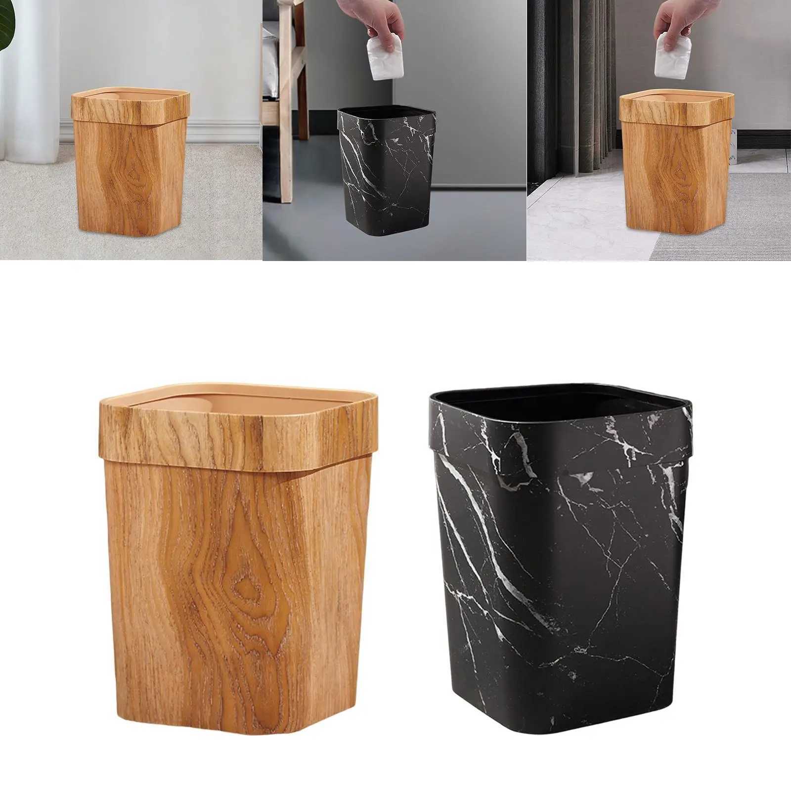 Vintage Wood Grain Trash Can Reusable Durable Anti Skid Waste Paper Basket Large C251120