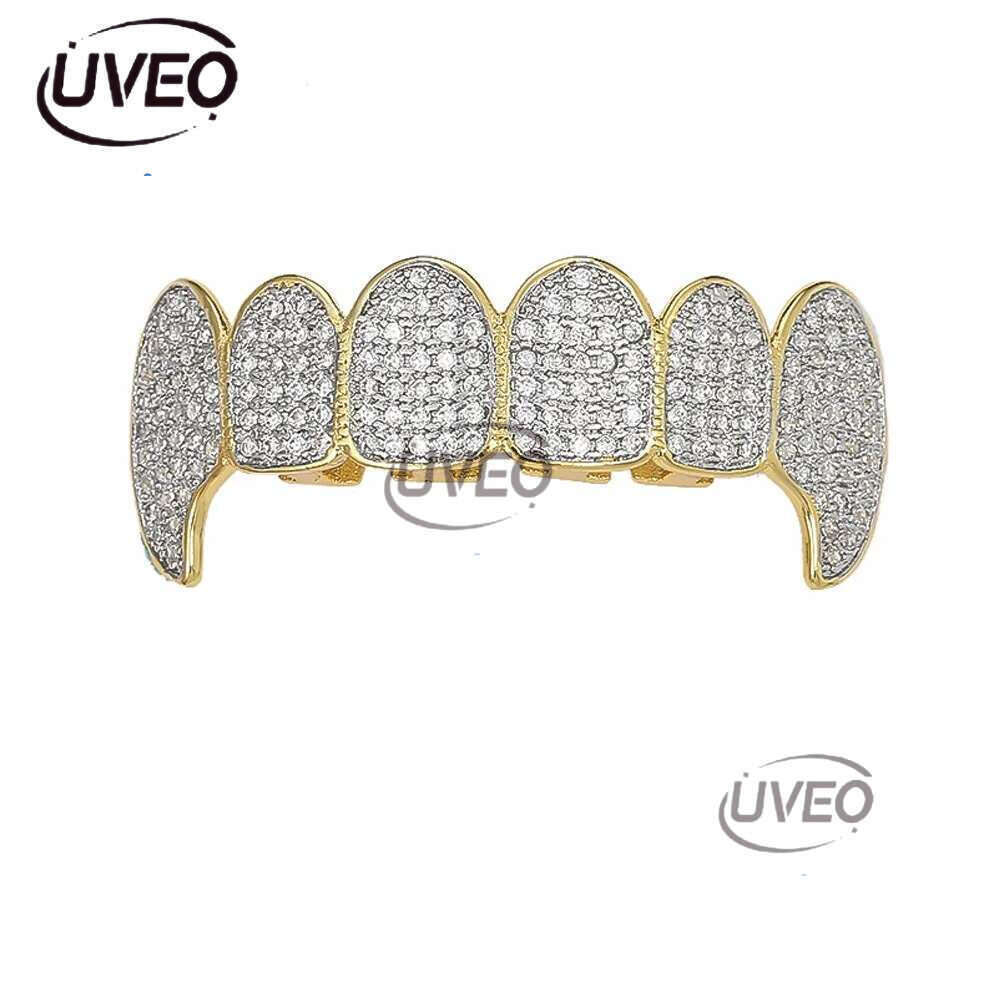 Luxury designer Gold shiny ice Teeth Ice out VVS Moissanite grill Ricky up and down grill set Hip Hop jewelry free shipping