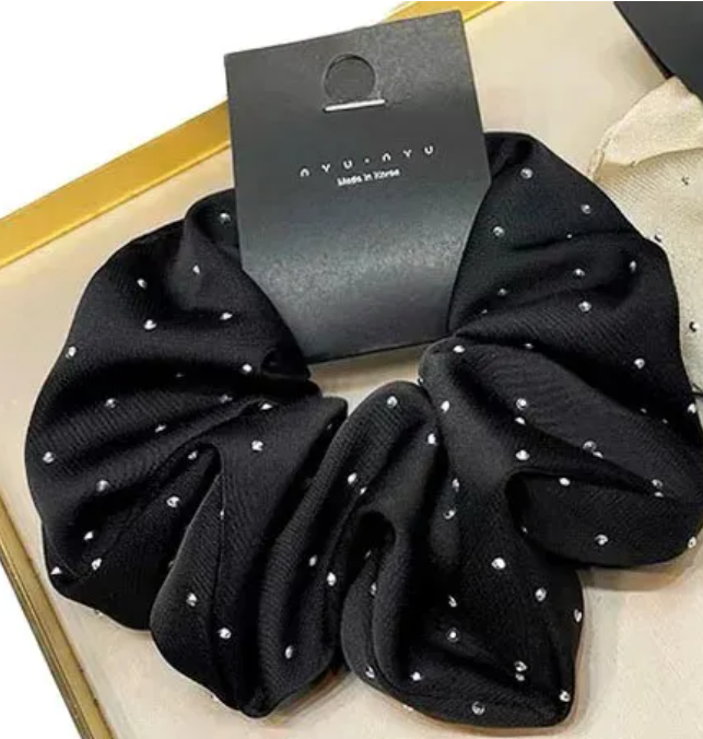 Hair Rubber Bands Women Fashion Silk Scrunchie With Rhinestones Elastic Satin Hair Band Girls Big Hair Tie Balck Crunchy For Hair Accessories 231208