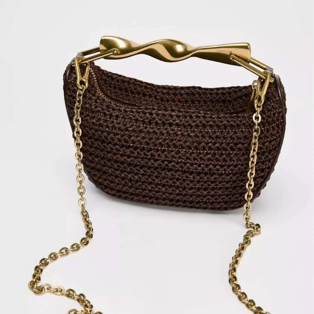 Summer Rattan Half-Moon Beach Shoulder Bags Women's Bucket Purse Woven Straw Handbags Casual Tote Crossbody Bag