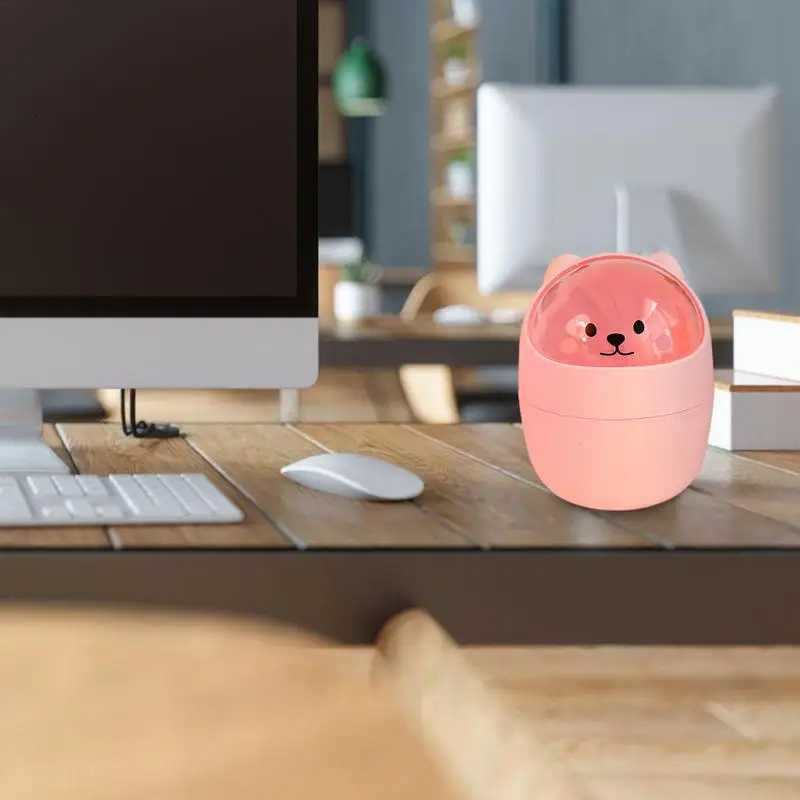 Cute Desktop Trash Can Animal Design Tiny Tabletop Wastebasket Funny With Shake Lid Decorative Desktop Trash Can With Lid C251120