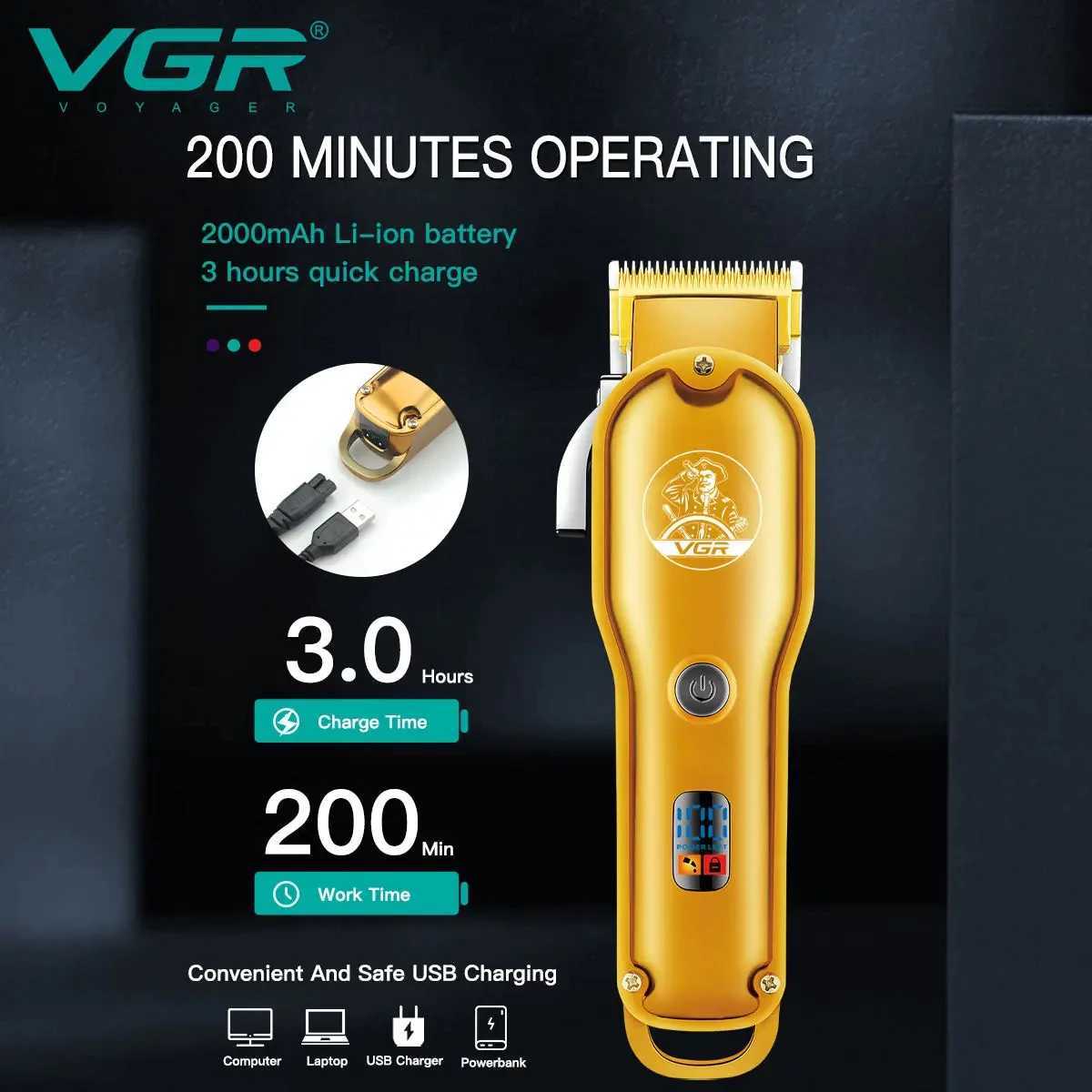 VGR 650 barber hair cut machine professional cordless electric trimmer rechargeable hair clipper for menT251120