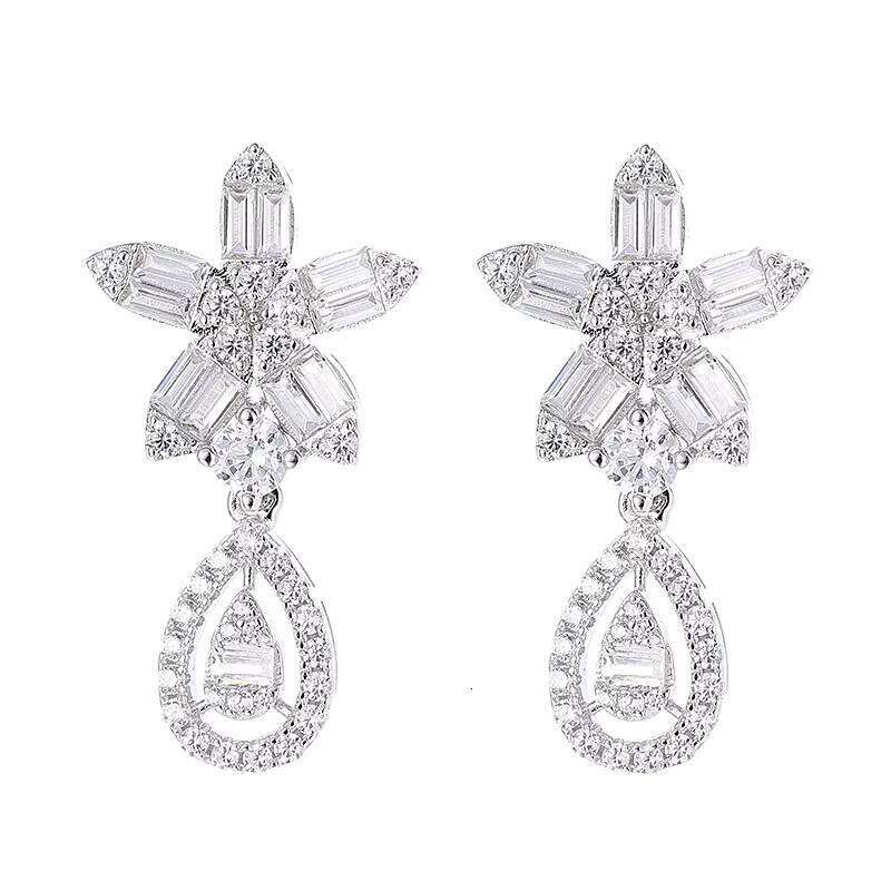 High-end Rhodium-plated S Sier Designer Water Drop Chandelier Earrings Four-leaf Clover Teardrop Heishi Anniversary