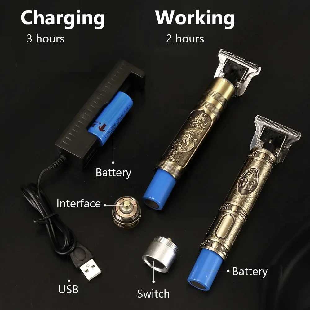 Kemei KM-1974 Professional Hair Clipper Barber Hair Trimmer for Men Retro Buddha Cordless Edge Electric Hair Cutting MachineT251120