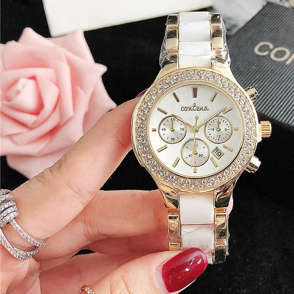 CONTENA Brand Womens Watch Luxury Crystal Gold White Quartz Wristwatch for Women Fashion Elegant Female Clock Relogio FemininoXJ251120