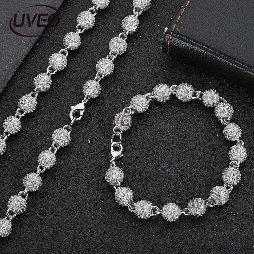 Luxury designer 8mm Hip Hop Ice Out VVS Moissanite Round bead ball Chain bracelet Gold Plated Sterling Silver Men's and Women's Jewelry Free