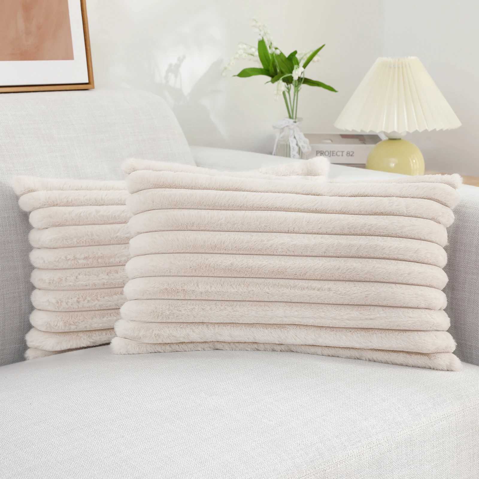Pillow Case Homaxy Plush Cover 50x50cm Soft Fluffy Striped Cushion Cover 40x40 Luxury case Home Decorative Case For Sofa C251120