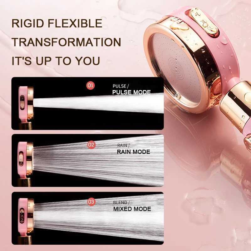High Pressure Rain Shower Head Shower Head Water Saving Flow 360 Degrees 3 Modes Rotating Adjustment Bathroom Pink Shower HeadM251120