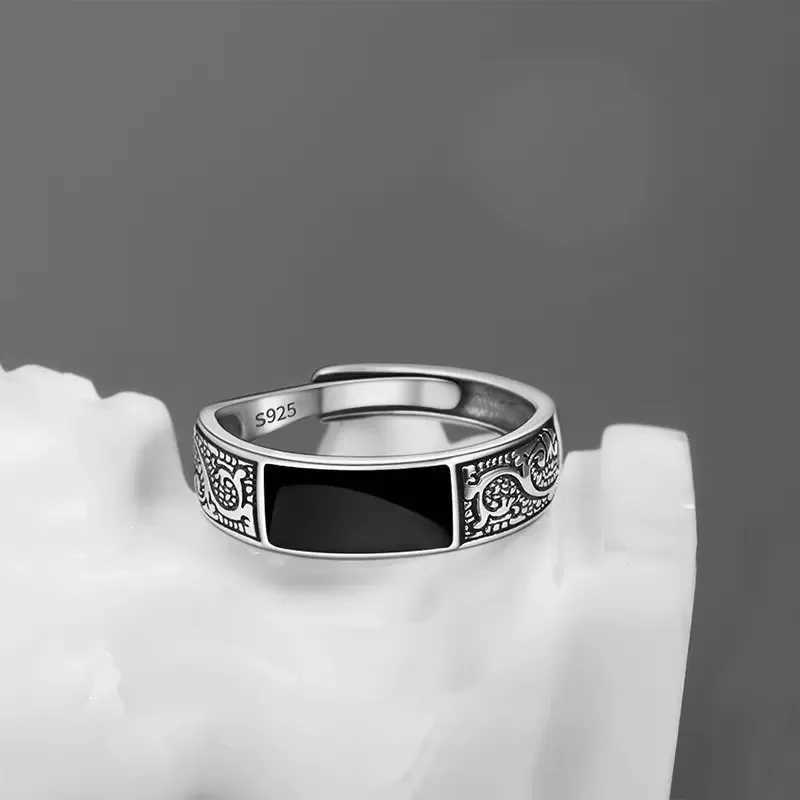 925 sterling silver ring for womens couples mini handmade simple black stone ring party jewelry gift allergy preventionC250420