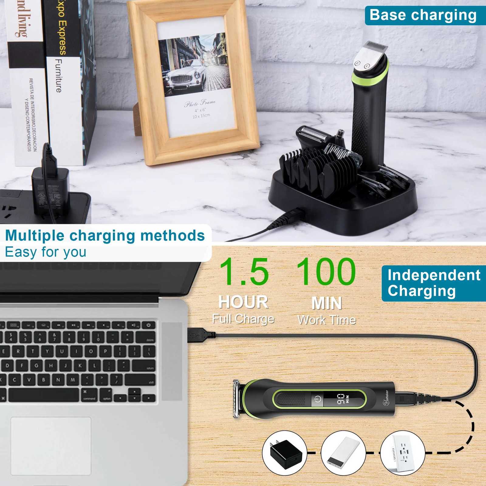 Hatteker Hair Clipper USB Rechargeable Trimmer Titanium Ceramic Blade LCD Professional Strong Power Salon Hair Cutting MachineT251120