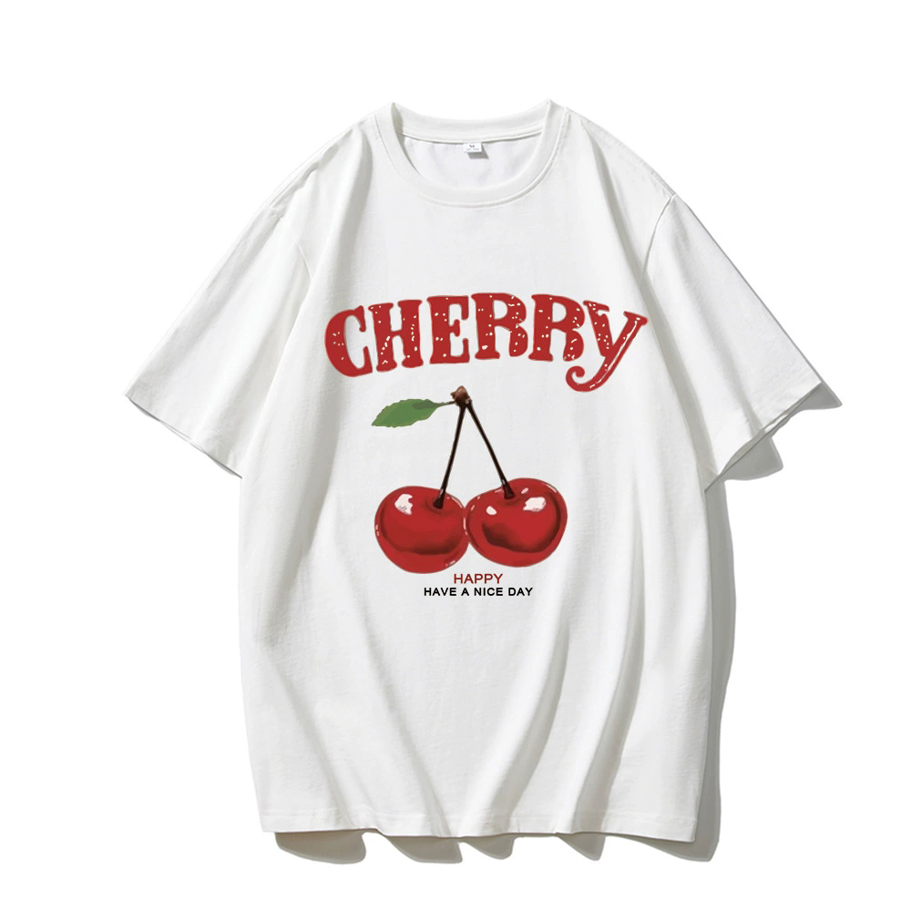 Fashion Women's Graphic Vintage Tees Cherry Bow Letter Print Round Neck T Shirt Casual Summer Short Sleeve Trendy Tops XXXL T-Shirt
