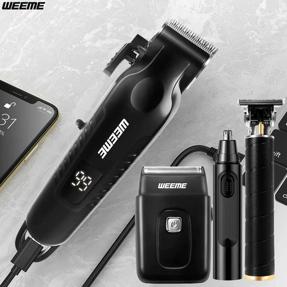 WEEME 4 in 1 Men Grooming Kit LCD Display USB Rechargeable Hair Clipper Beard Trimmer Nose Trimmer T-Blade Shaver Gift for DadT251120
