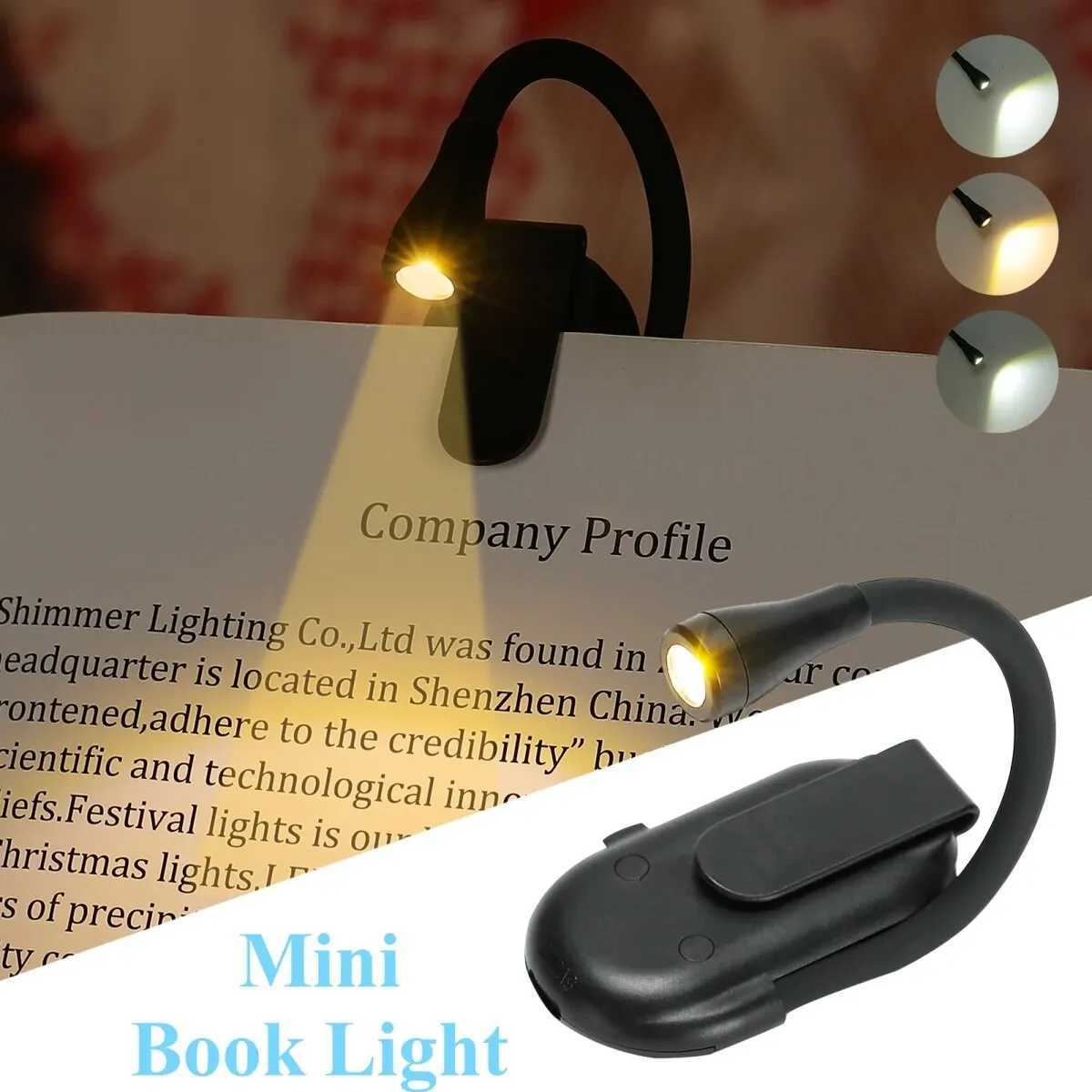 Mini LED Book Night Light Adjustable Clip 360 Flip Study Eye Protection Lamp Rechargeable 3 Color For Travel Bedroom Reading M251120