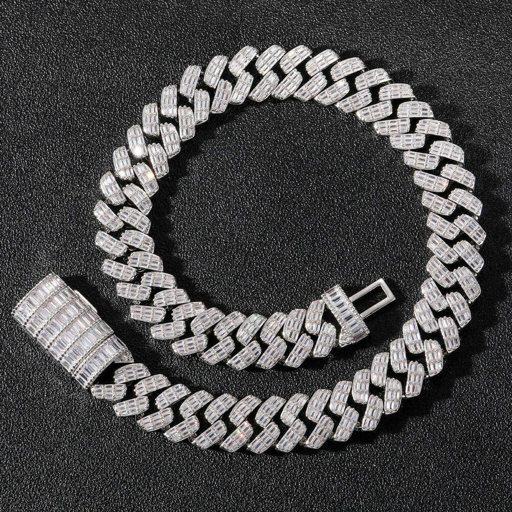 designer Cuban Chain 17mm Sterling Sier Ice Out VVS Moissanite Flip Button Hip Hop Men's Necklace with free shipping
