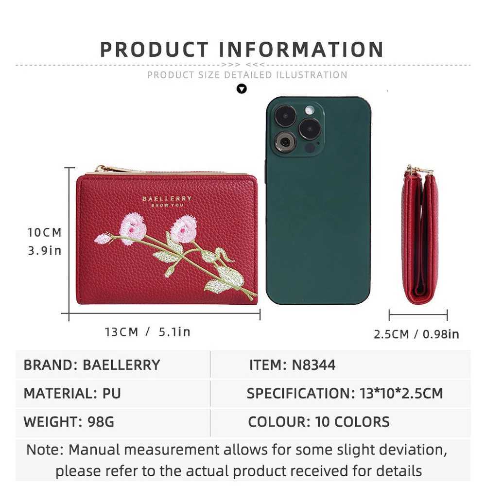 Baellerry Womens Short Wallet 3D Floral Embroidery Elegant Tri-Fold Zipper Coin Purse with Card Slots RFID ProtectionW251120