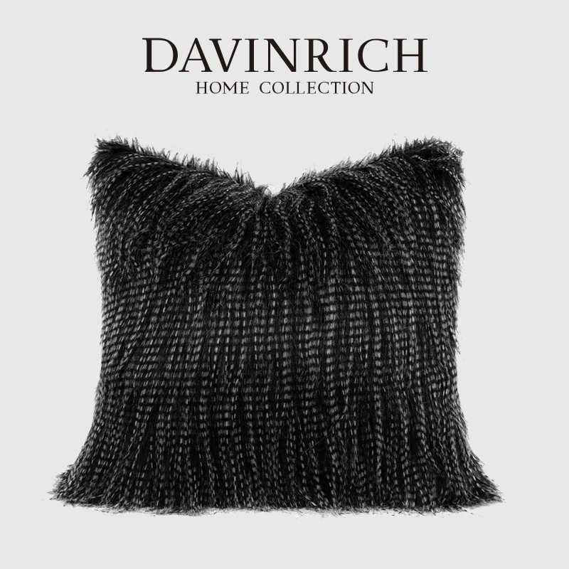 Pillow Case DAVINRICH Modern Simplicity Black Fluffy Throw Cover Luxury Boutique Art Deco Soft Fuzzy Cushion Case For Sofa Couch Bed C251120