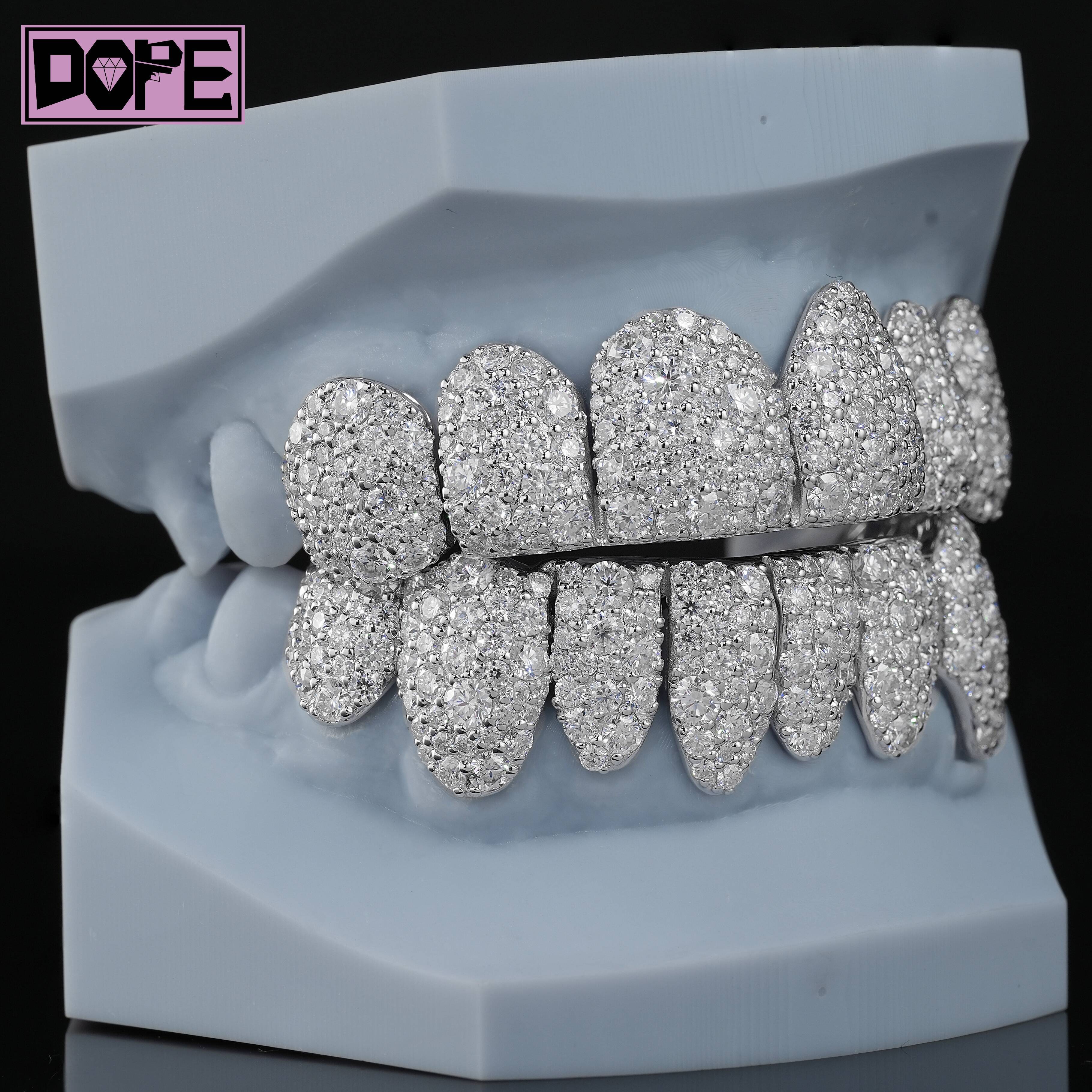 Fine Jewelry Hiphop Grillz D VVS Moissanite Diamond Grillz Honeycomb 8 Top 8 Bottom Moissanite Grillz