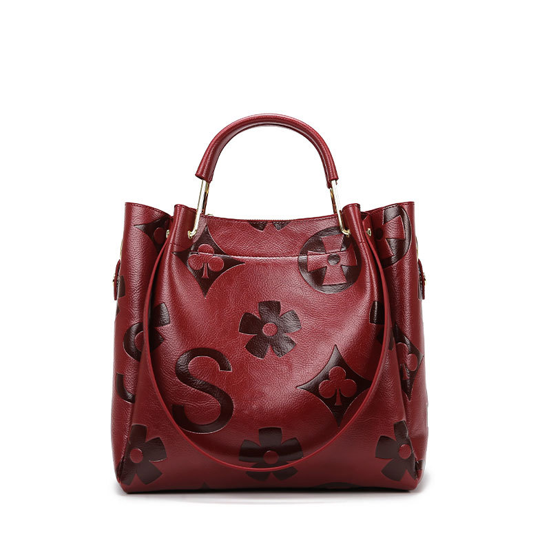Fashionable Large Women's Bucket Shoulder Bag Stylish Embossment Detail Designerbag