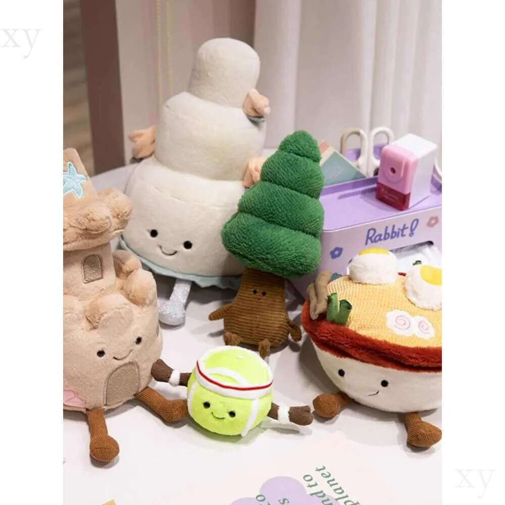 jelly cat,Funny and creative sand sculpture castle wedding cake plush toy sports tennis bowl Lamian Noodles doll small pine