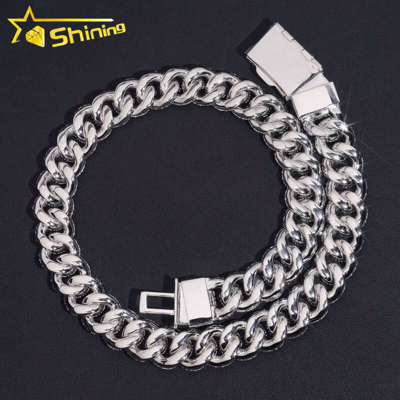 US Warehouse Fast Shipping 15mm Sterling Sier Hip Hop Jewelry Iced Moissanite Mosaic Inlaid Cuban Chain