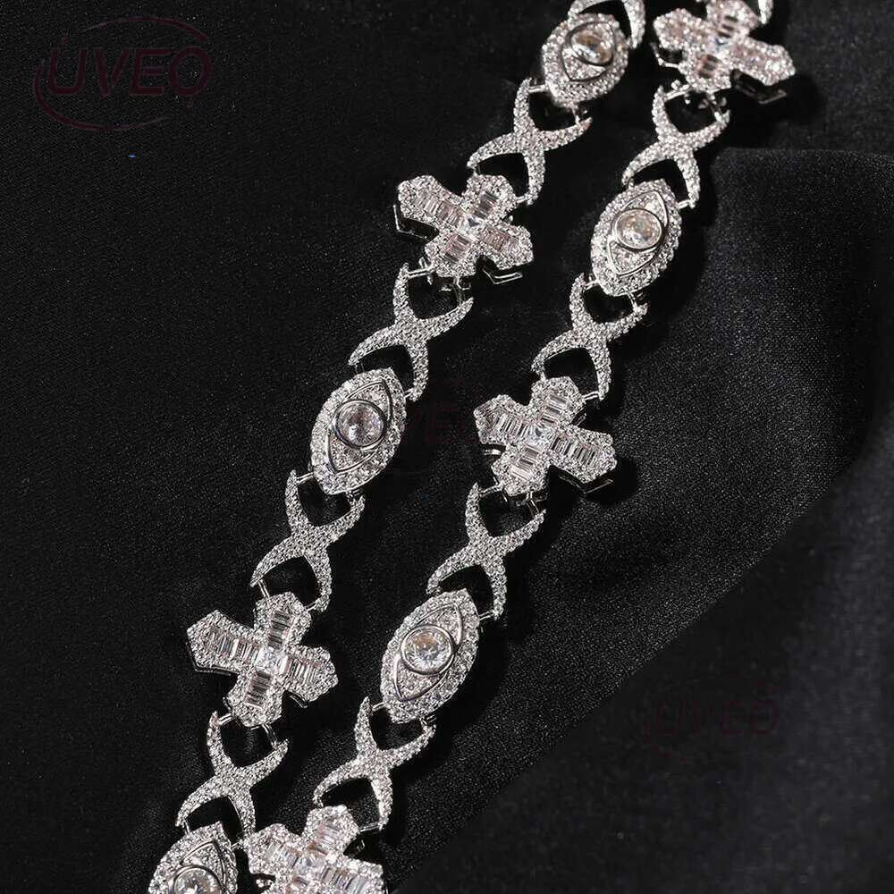 Luxury designer Hip Hop 14mm Cross Eye Cuban k Chain Ice Out VVS Moissanite Necklace Bracelet Men Women Free shipping