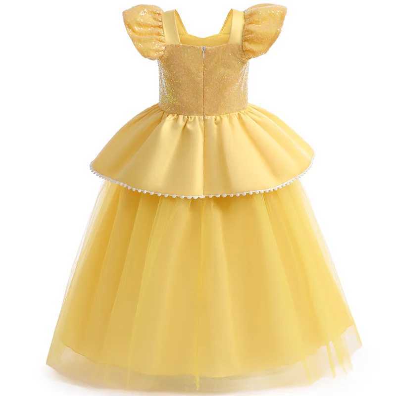 Disney 2024 Girl Belle Dress Up Flower Childrens Party Princess Costume Childrens Beauty and Beast Halloween Carnival CostumeXJ250420