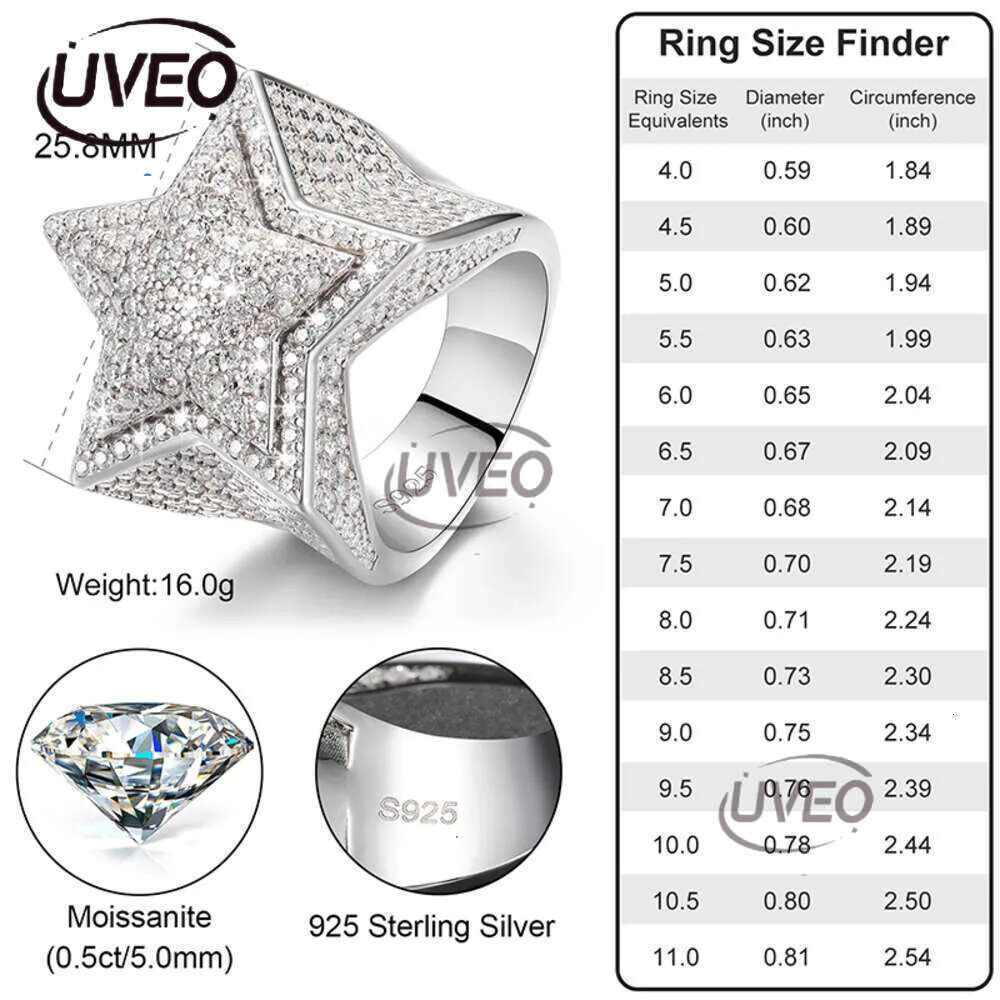 Luxury designer VVS Moissanite Ring with GRA Certificate Hip Hop Men Women's Fine Jewelry Ice Out Gold Plated Ring Free shipping