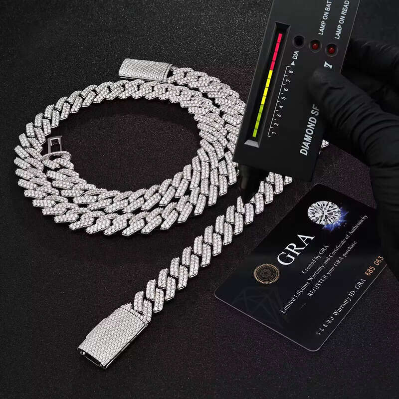 8mm 10mm 12mm Necklace Men's Hip Hop Double Row Vvs Sier Silica Stone Cuban Chain