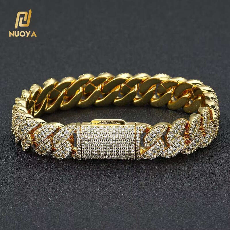 NUOYA Custom Iced Out Dia Hip Hop Fashion Jewelry Sier Plated 14MM Miami Cuban Link Bracelet