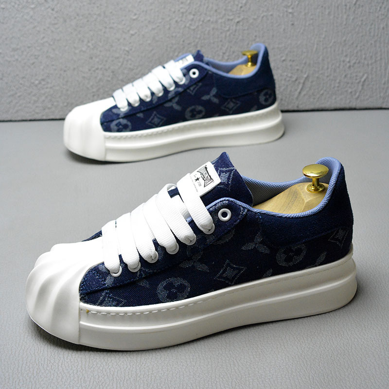 Free Shipping Designer New Fashion Advanced Print Mens Shoes Spring and Autumn Breathable Casual Canvas Sneakers Trendy Versatile Light Blue Dark Blue