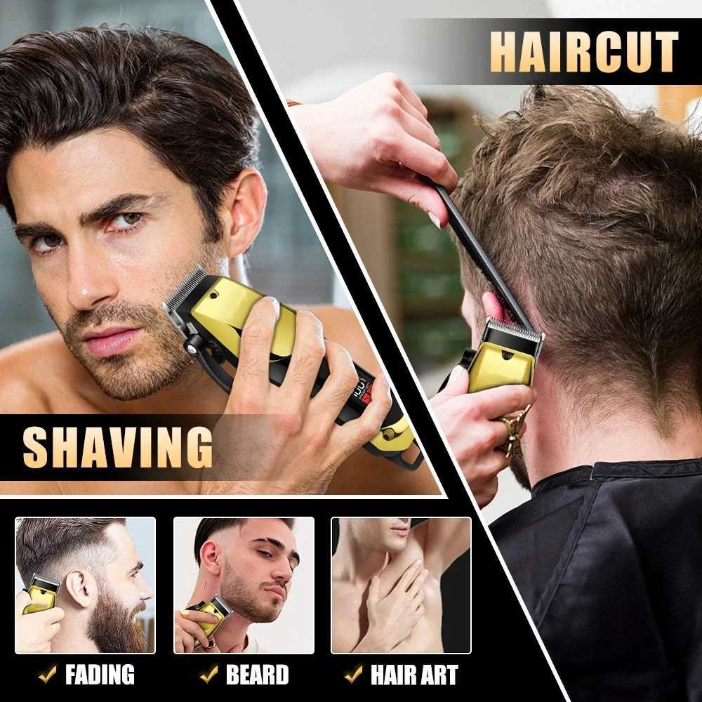 USB Rechargeable Hair Clippers For Men Kit 3-Piece Set Golden Balck Hair Clippers With LCD Display 8 Guide Combs Trimmer ShaverT251120