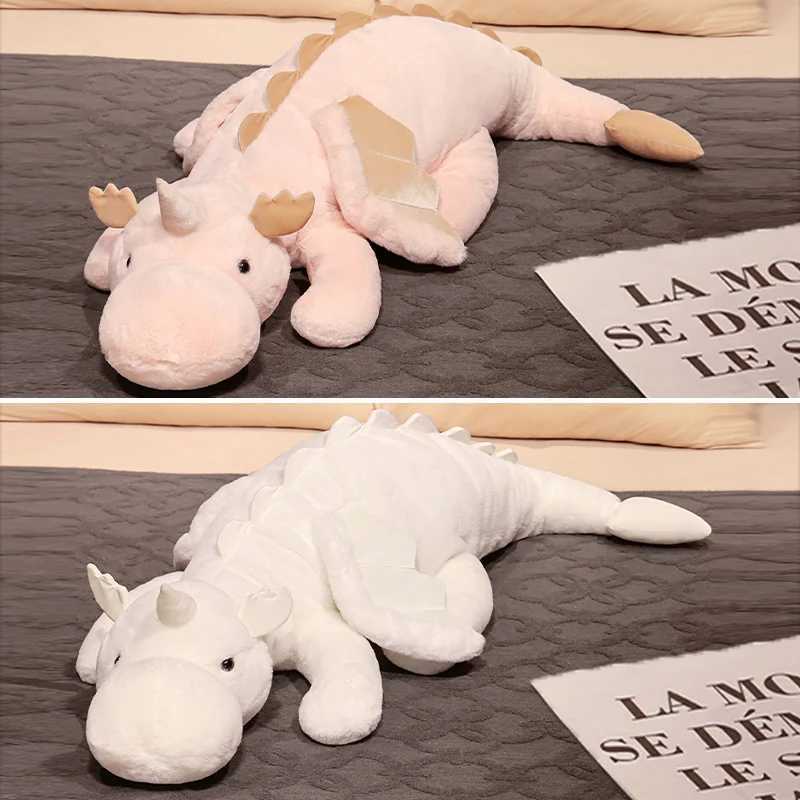 1pc 70-150cm Giant White Dragon Plush Toy With Unicorn Horn Flying Wings Dragons Dinos Hug Throw Pillow Dinos Nap Sleeping Gift G251120
