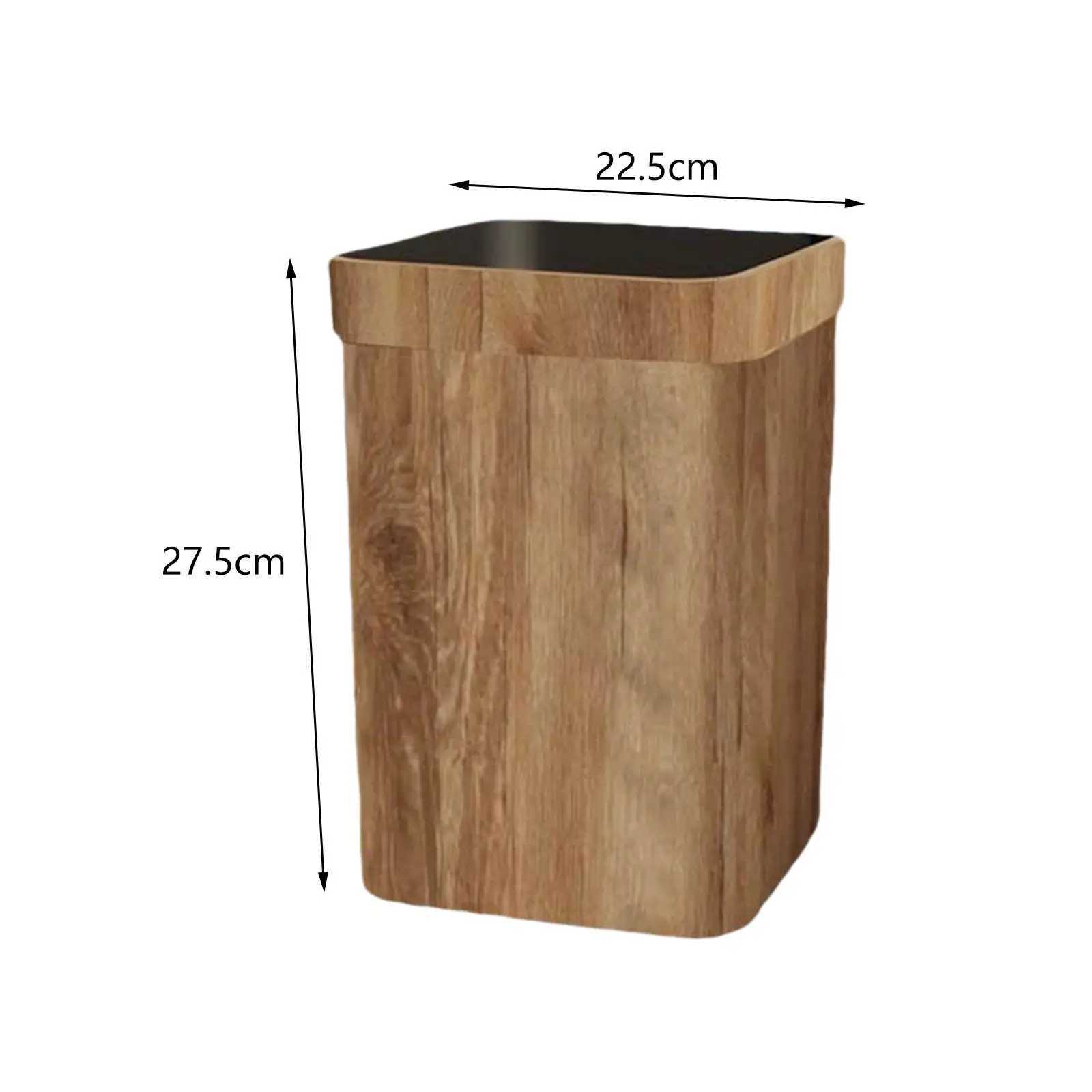 Trash Can Decorative Lidless Wood Grain Rubbish Bin for Bedroom Dorm Laundry C251120