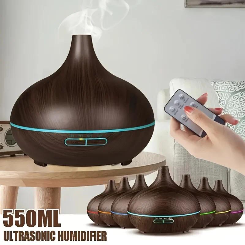 550ml Essential Oil Diffuser, Remote Control, Ultrasonic Humidifier, 7 Color LED Light with 6 Oil