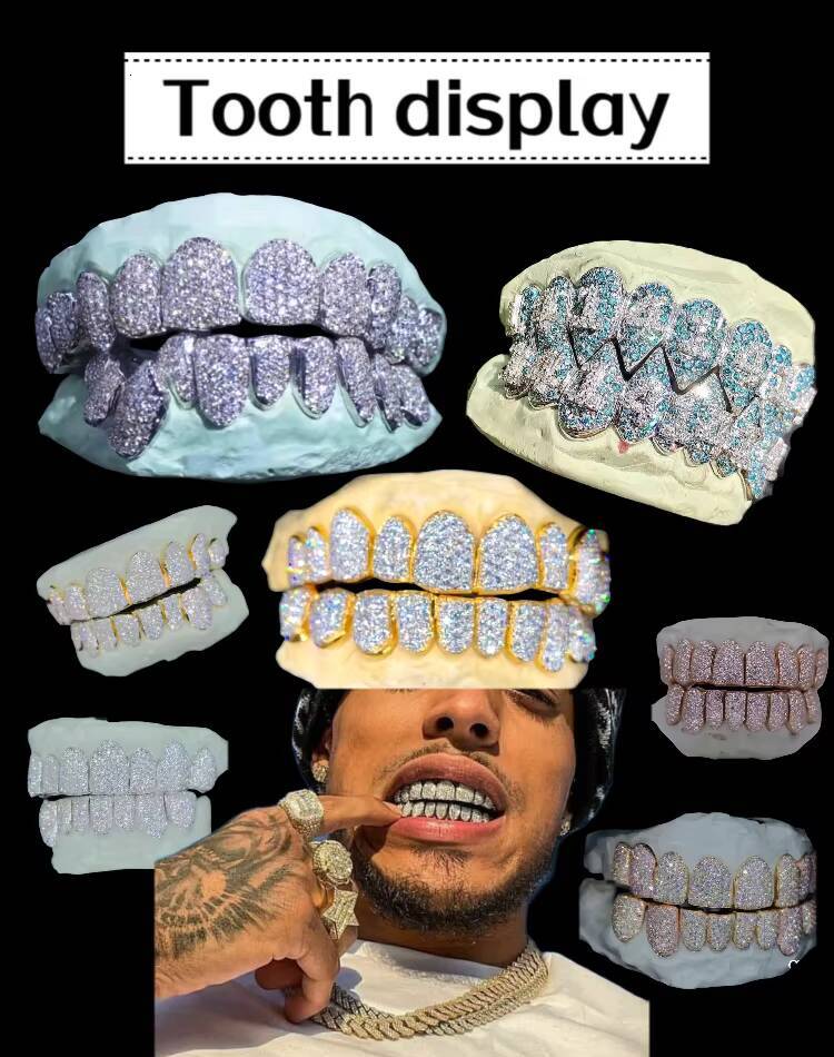 Hiphop Grillz for Teeth Iced Out Honeycomb Setting Custom VVS Lab Grown Diamond 925 Silver Diamond Grillz