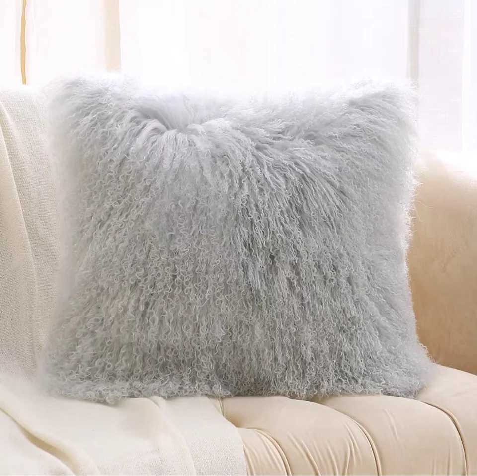 Pillow Case Real Mongolian Lamb Fur Cushion Cover Sofa Cover Tibetan Lamb Fur Home Decoration Fur Cushion C251120
