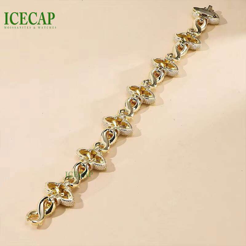 Icecap Pure Sier Clover Cuban VVS Moissanite Charm Hip Jewelry Loose Bracelet - view 4