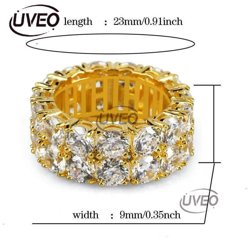 Hip Hop Iced Out Rings Micro Pave CZ Stone 9mm Tennis Band Ring Men Women Charm Jewelry Crystal Zircon Dia Gold Sier Plated Wedding