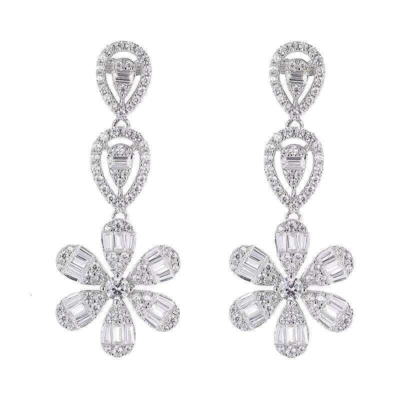 High-end Rhodium-plated S Sier Designer Water Drop Chandelier Earrings Four-leaf Clover Teardrop Heishi Anniversary