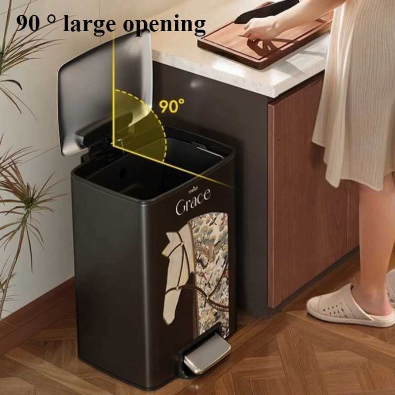 luxery Stainless Steel Waste Bins Foot Pedal Trash Cans Kitchen Modern Litter Bin Living Room Large Capacity Garbage Can with Lid C251120
