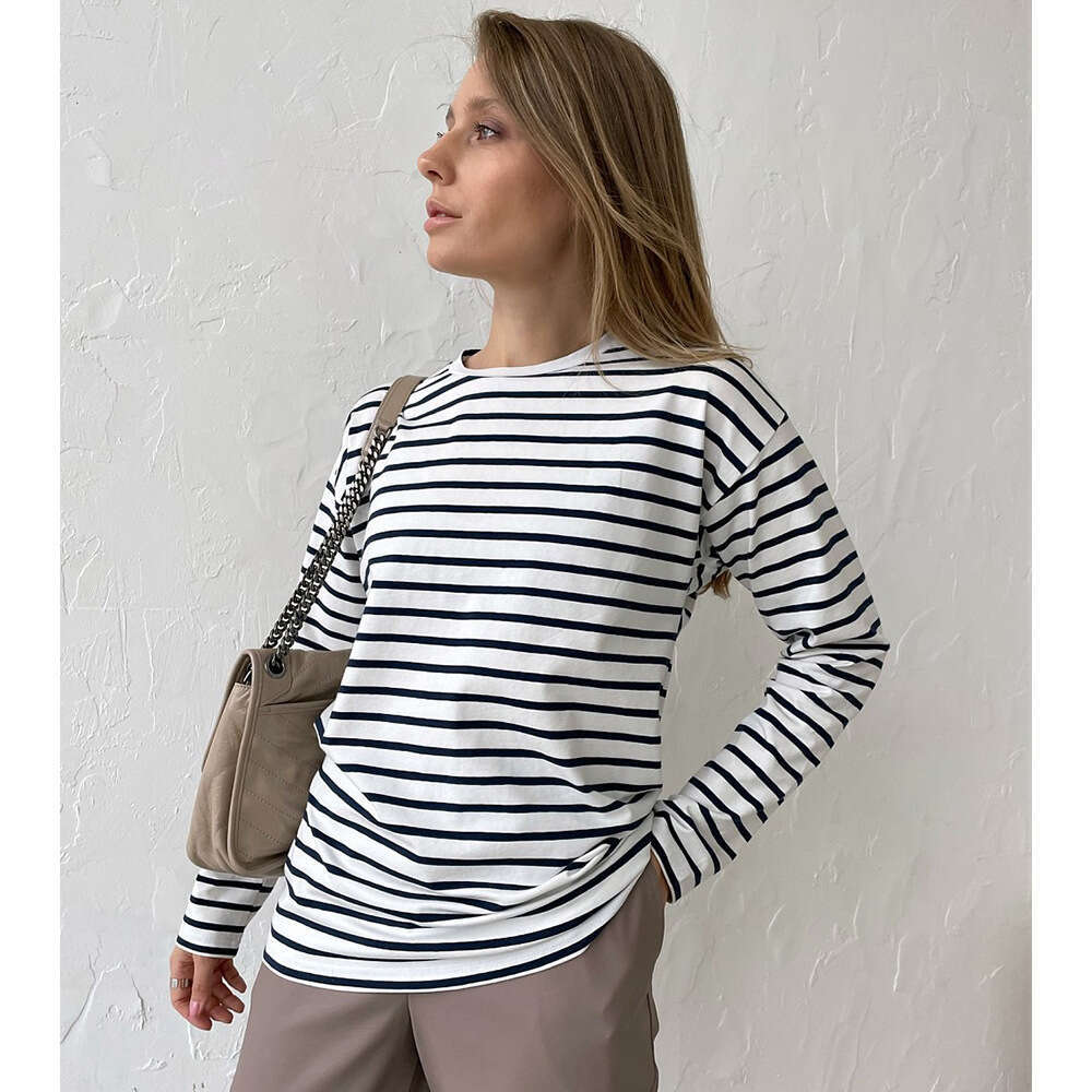 hoodie Women's Wear Long Sleeved Spring Fashion Trend Versatile Casual Round Neck Pure Cotton Striped T-Shirt jacket