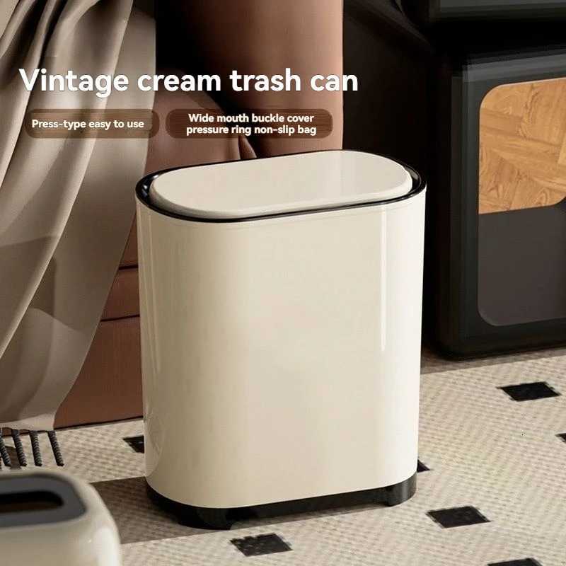 Press-Type Trash Can for Living Room and Kitchen Hand-Pressed Trash Can for Bathroom Narrow-Type Trash Can with Lid C251120