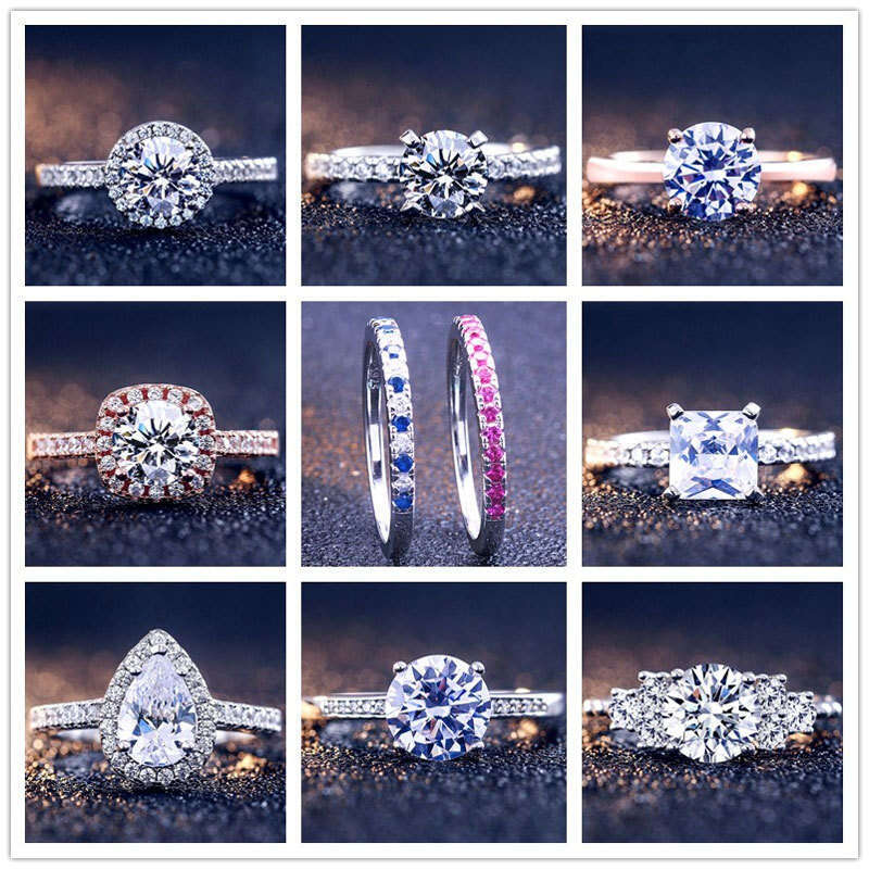 Men and women engagement and wedding ice out vvs Mosan stone set sterling silver rings Free shipping